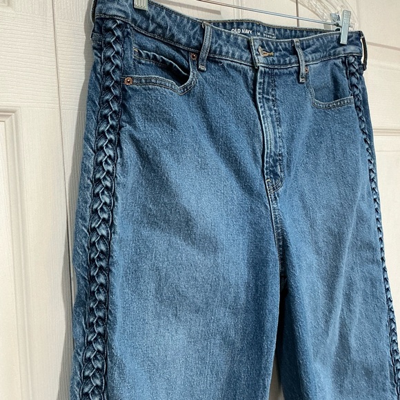 🤎 Old Navy Extra High-Rise Sky-Hi Wide Leg Jeans with Braided Side Trim - 14 - Picture 3 of 8